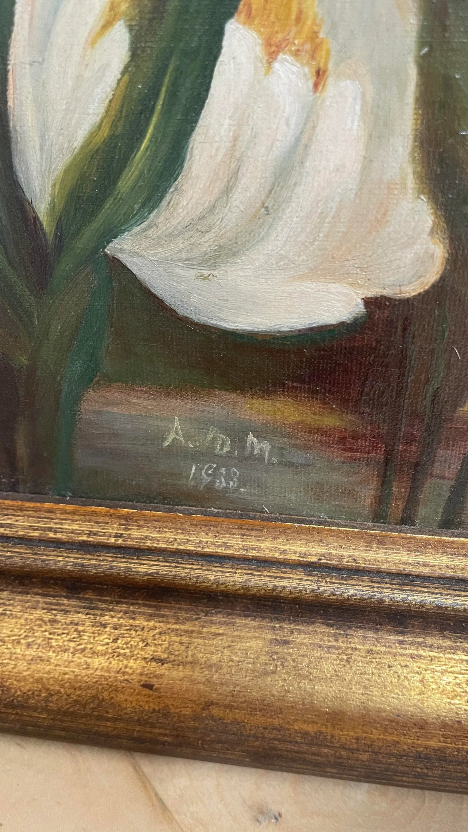 1980s Vintage Framed Impressionist Water Lilies Oil Painting - 2