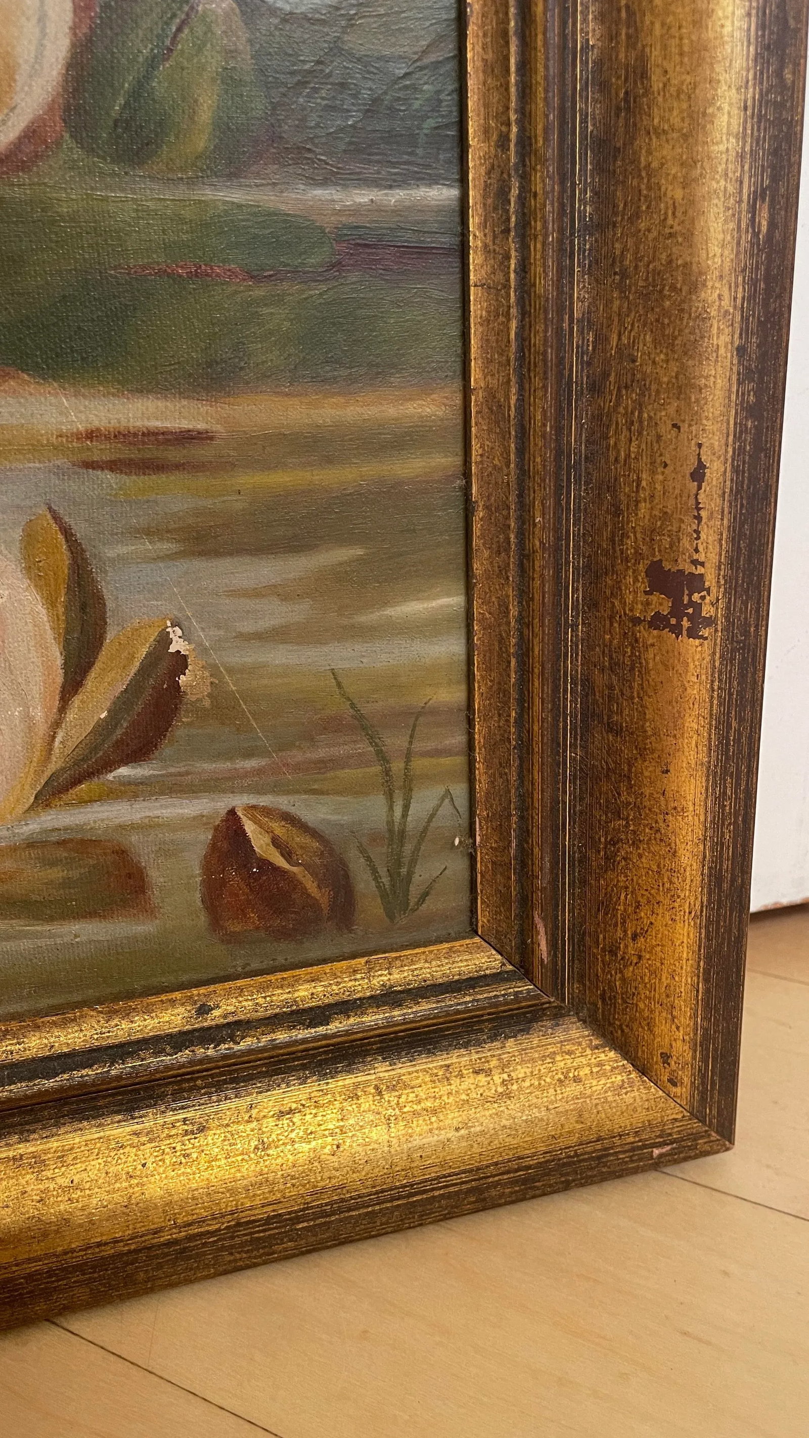 1980s Vintage Framed Impressionist Water Lilies Oil Painting - 5