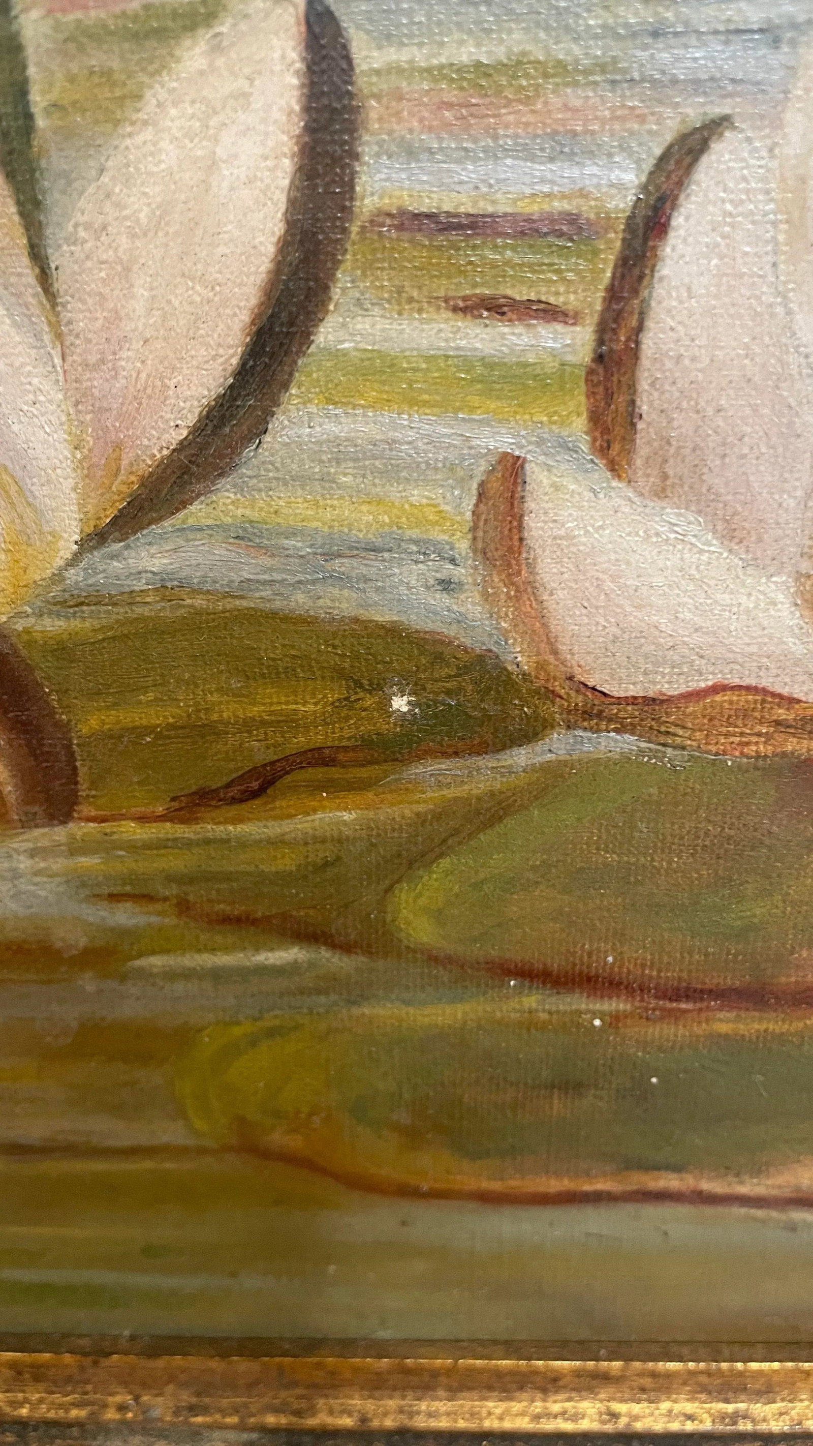 1980s Vintage Framed Impressionist Water Lilies Oil Painting - 8