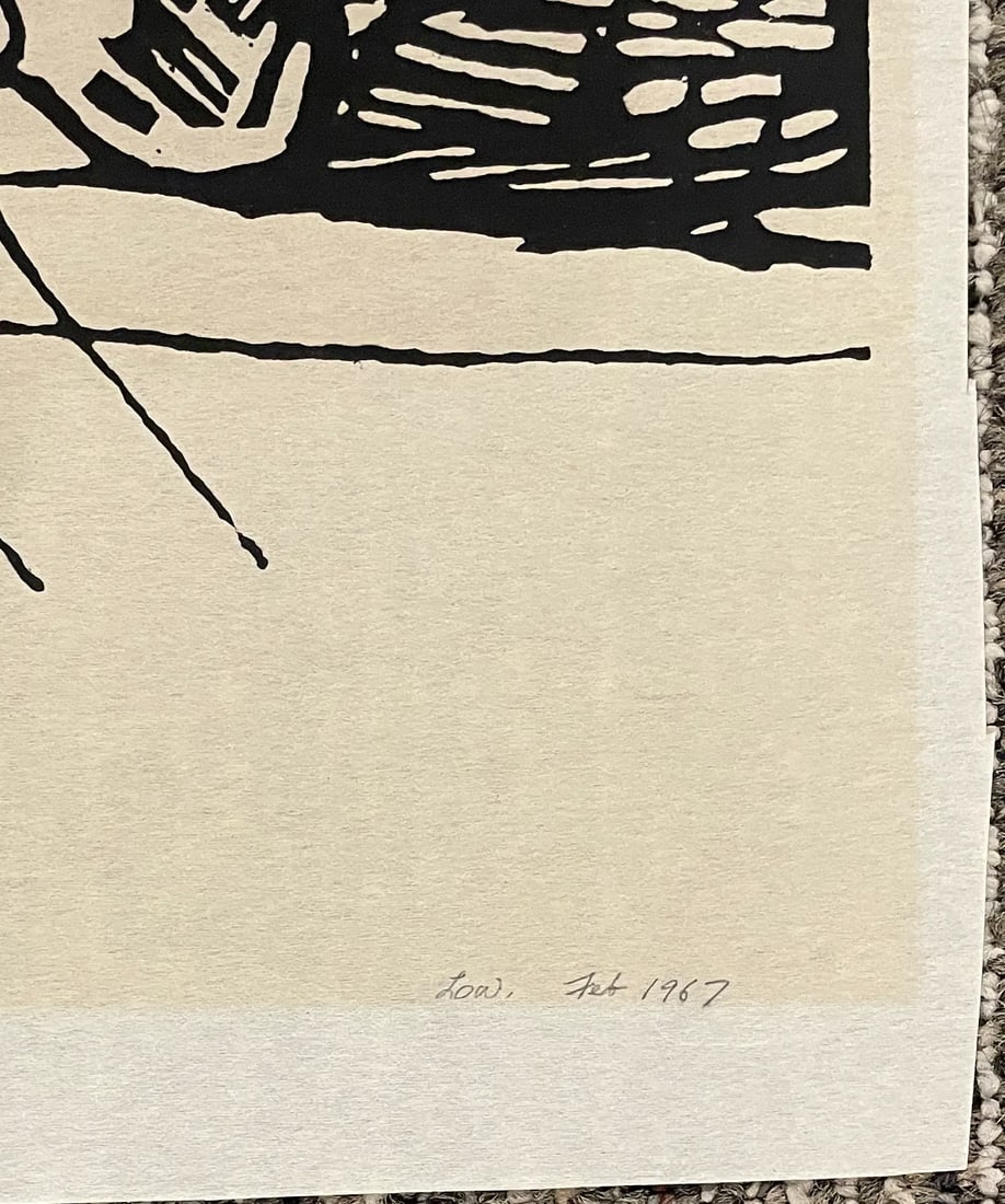 1967 Water Rowing Woodcut by Low - 3
