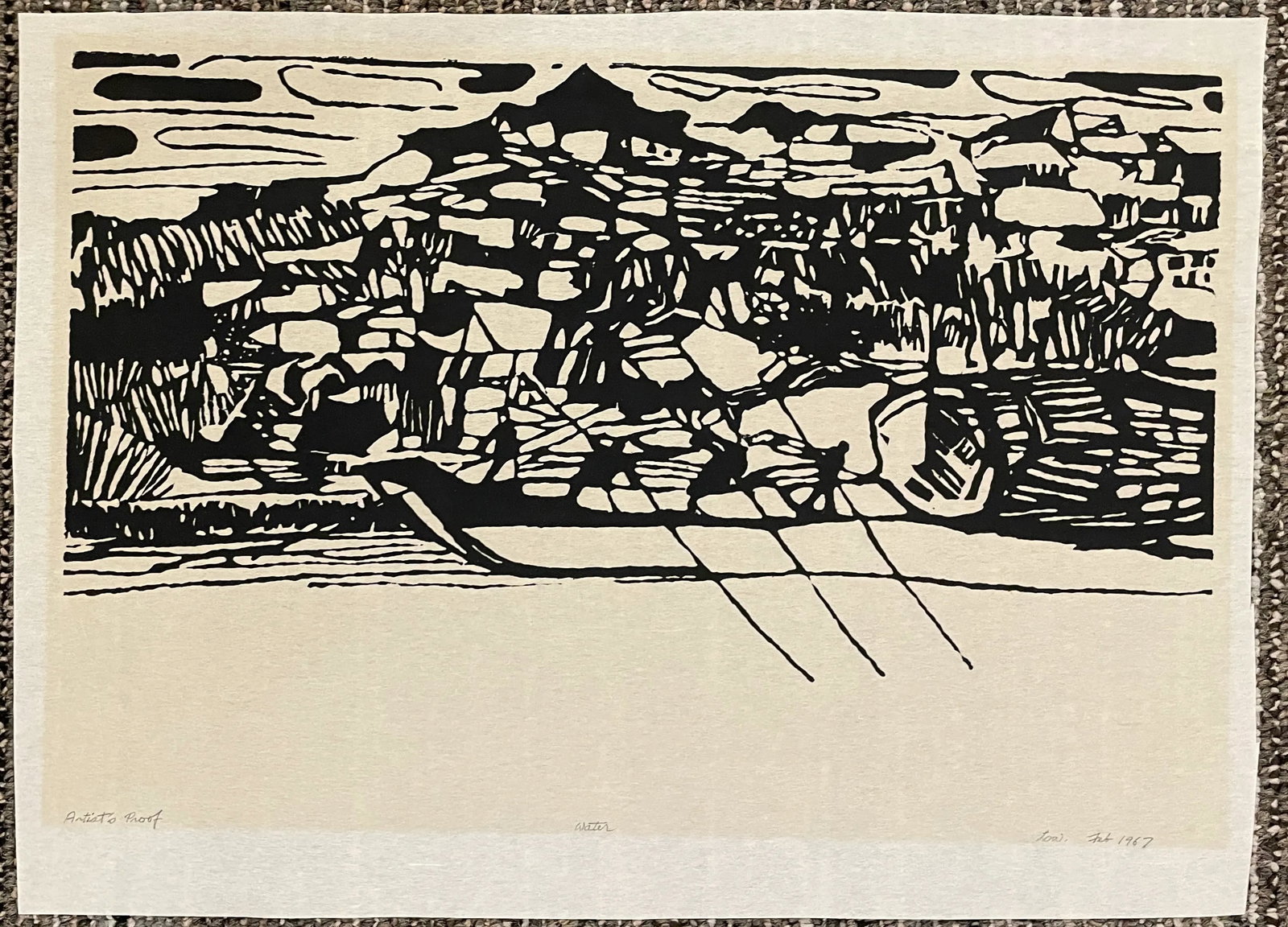 1967 Water Rowing Woodcut by Low - 6