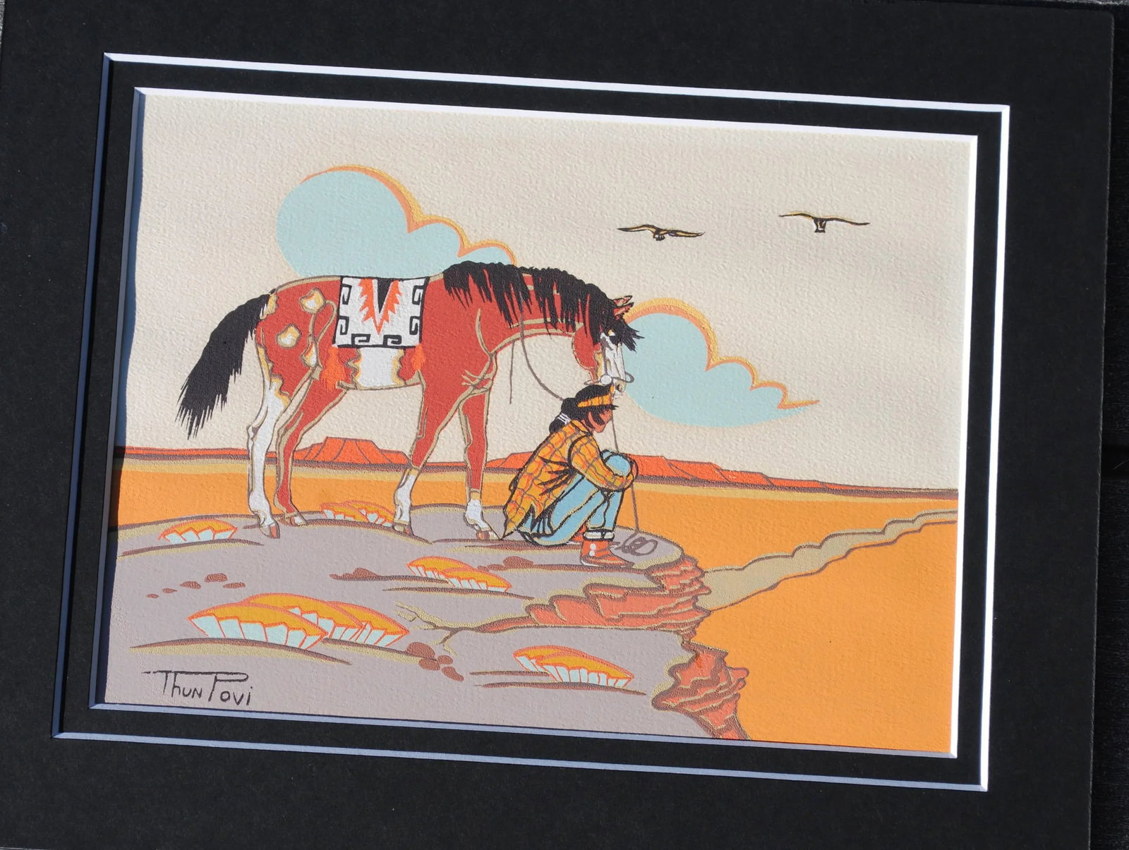 Mid 20th Century Vintage Southwestern Silkscreen Prints by Thun Povi - a Pair - 2