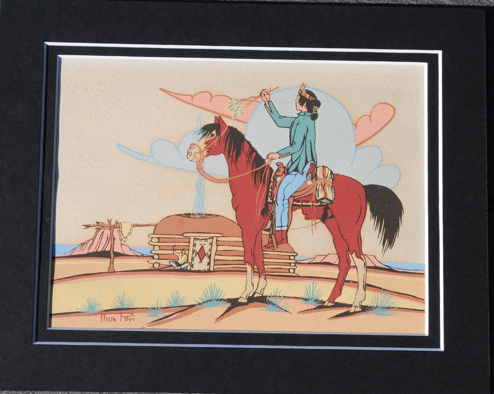 Mid 20th Century Vintage Southwestern Silkscreen Prints by Thun Povi - a Pair - 3