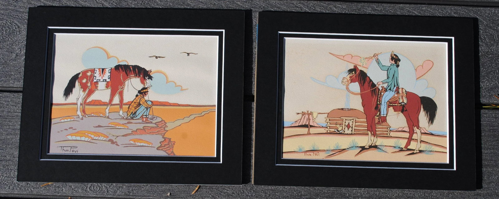 Mid 20th Century Vintage Southwestern Silkscreen Prints by Thun Povi - a Pair - 4