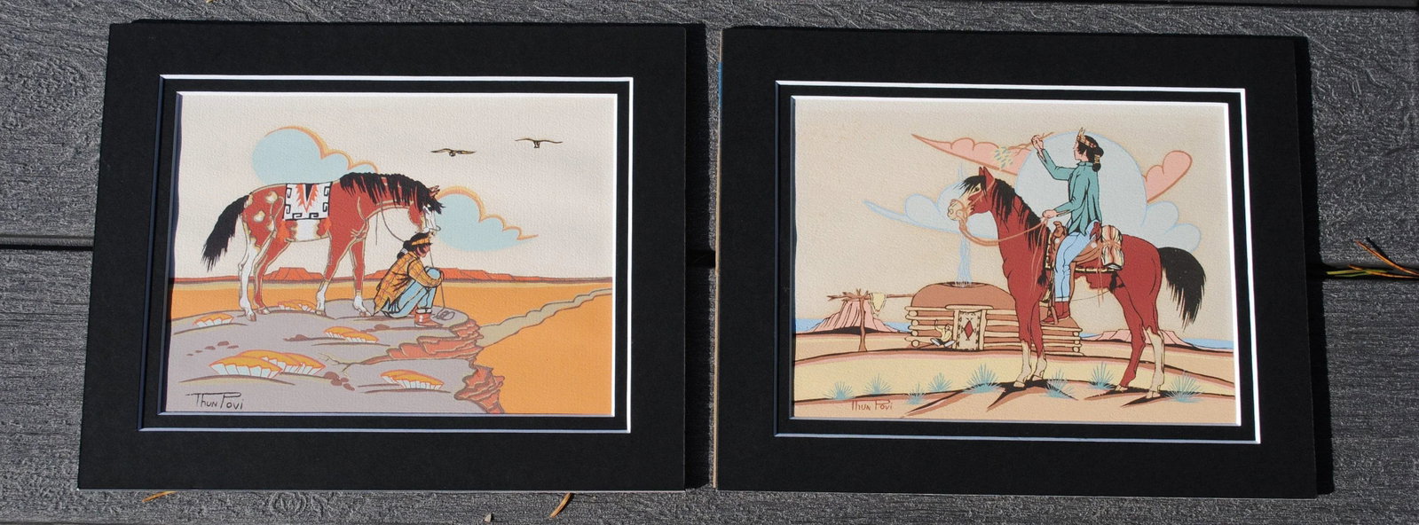 Mid 20th Century Vintage Southwestern Silkscreen Prints by Thun Povi - a Pair - 5