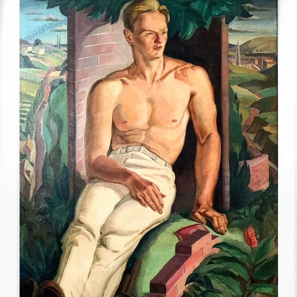 Early 20th Century "Bricklayer at Rest" Regionalist Style Portrait Oil Painting by Paul Ulen, Framed - 2