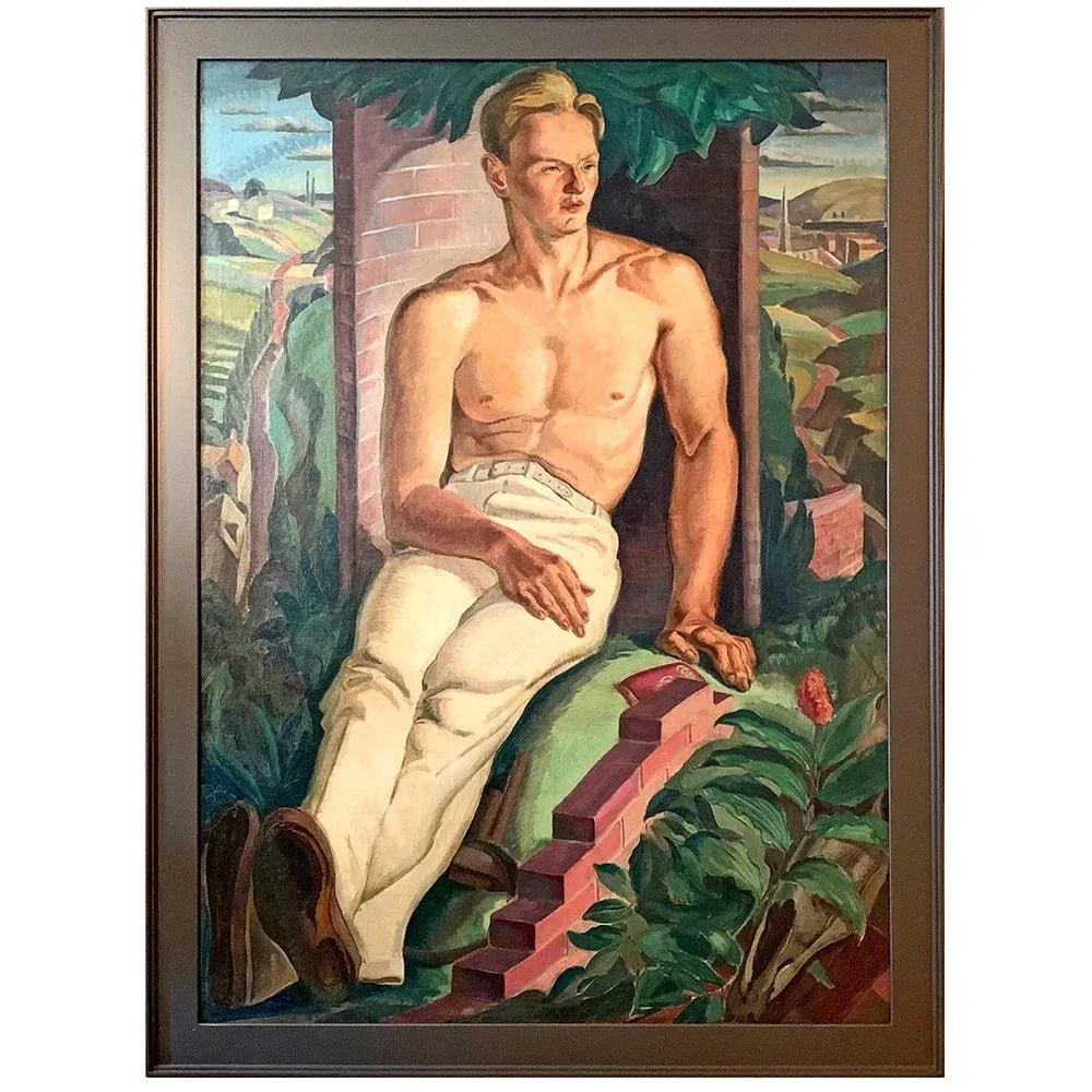 Early 20th Century "Bricklayer at Rest" Regionalist Style Portrait Oil Painting by Paul Ulen, Framed - 4