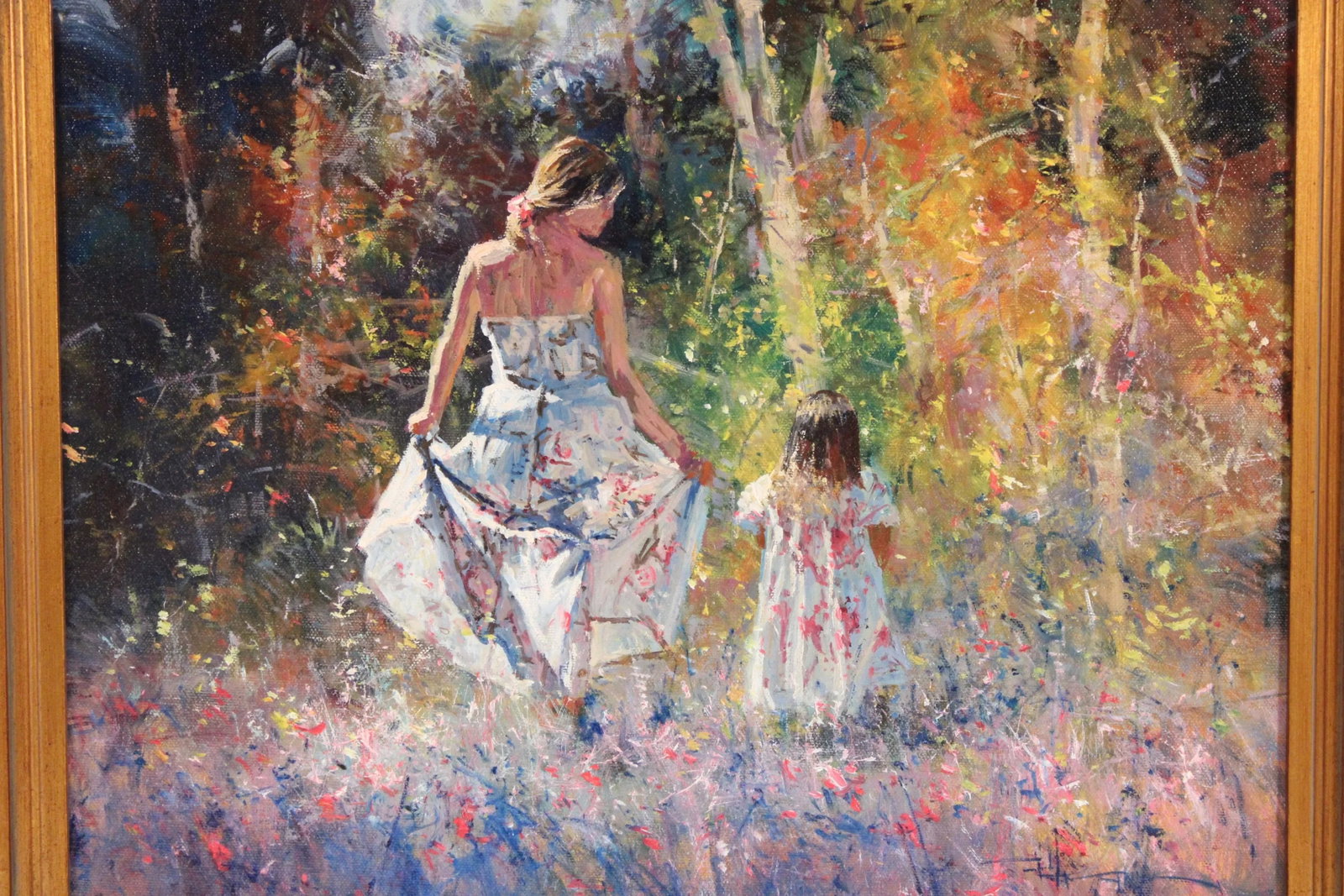 Painting of Mother and Daughter in a Colorful Landscape by Robert Hagan (Born 1947) - 4