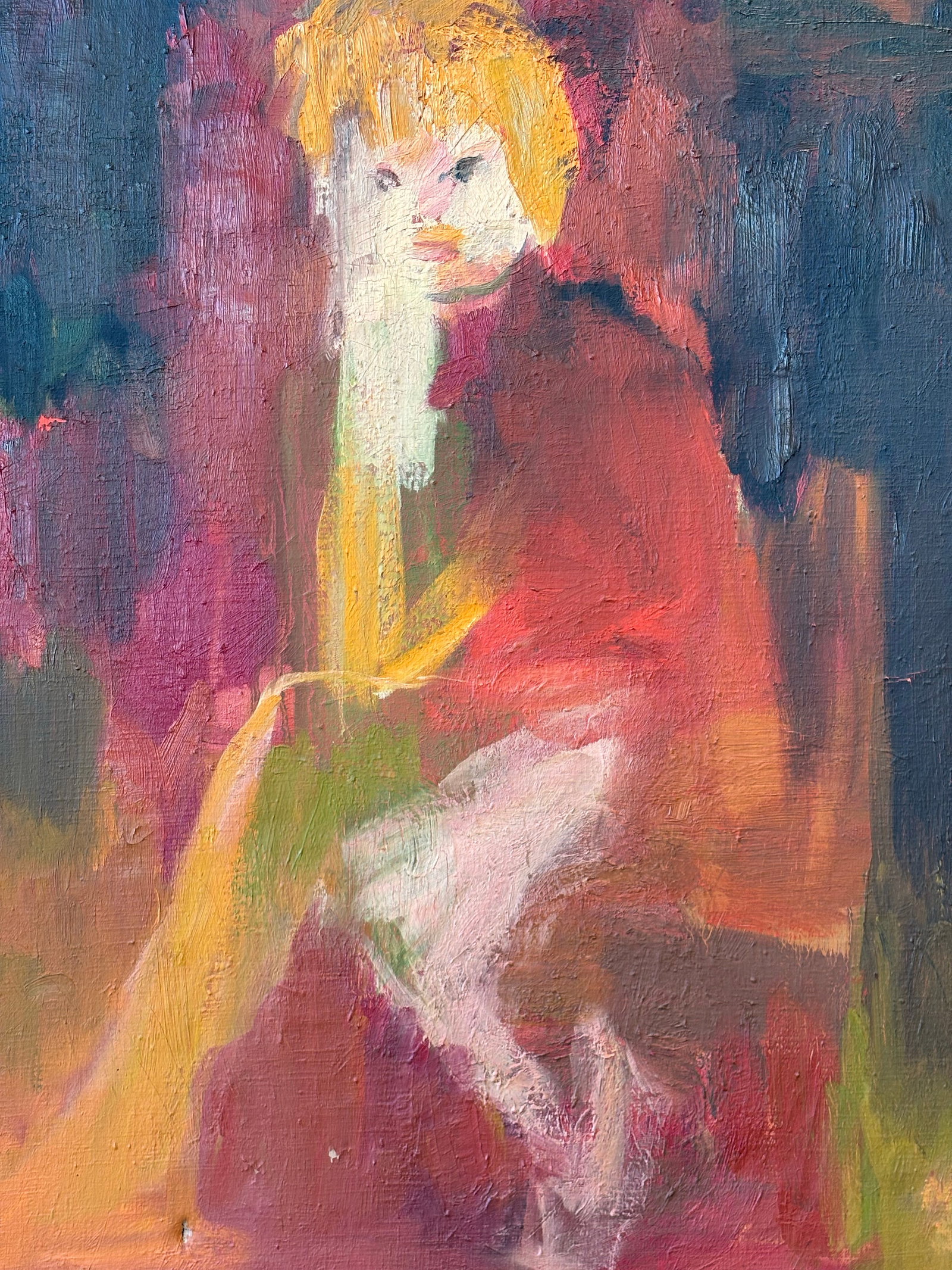 Vintage 60s Framed Oil Painting on Canvas of Seated Figure by Molly Schiff - 2
