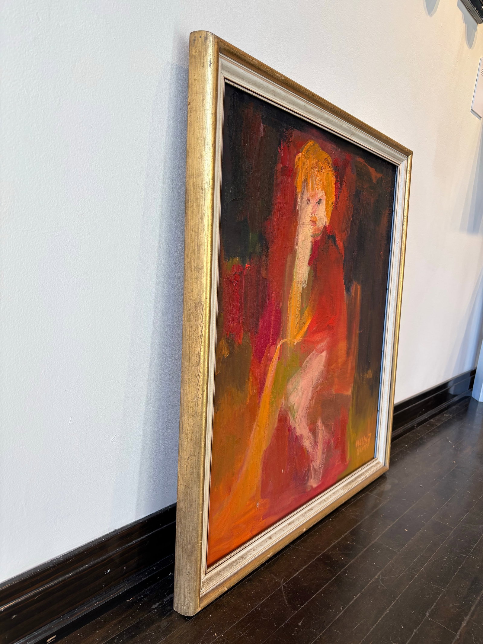 Vintage 60s Framed Oil Painting on Canvas of Seated Figure by Molly Schiff - 3