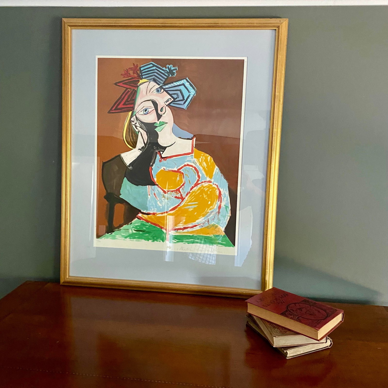 1980s Pablo Picasso "Femme Accoudee Au Drapeau Bleu Et Rouge" Framed Lithograph Limited Edition - 13