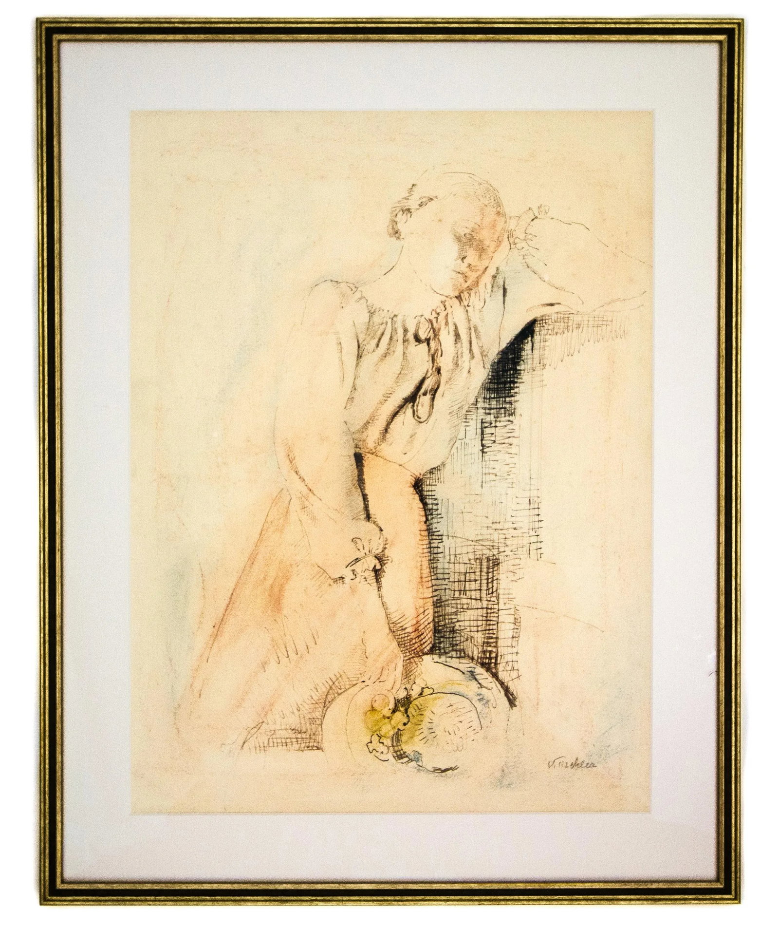 1940s Figurative Pastel and Watercolor Painting by Viktor Tischler, Framed - 10