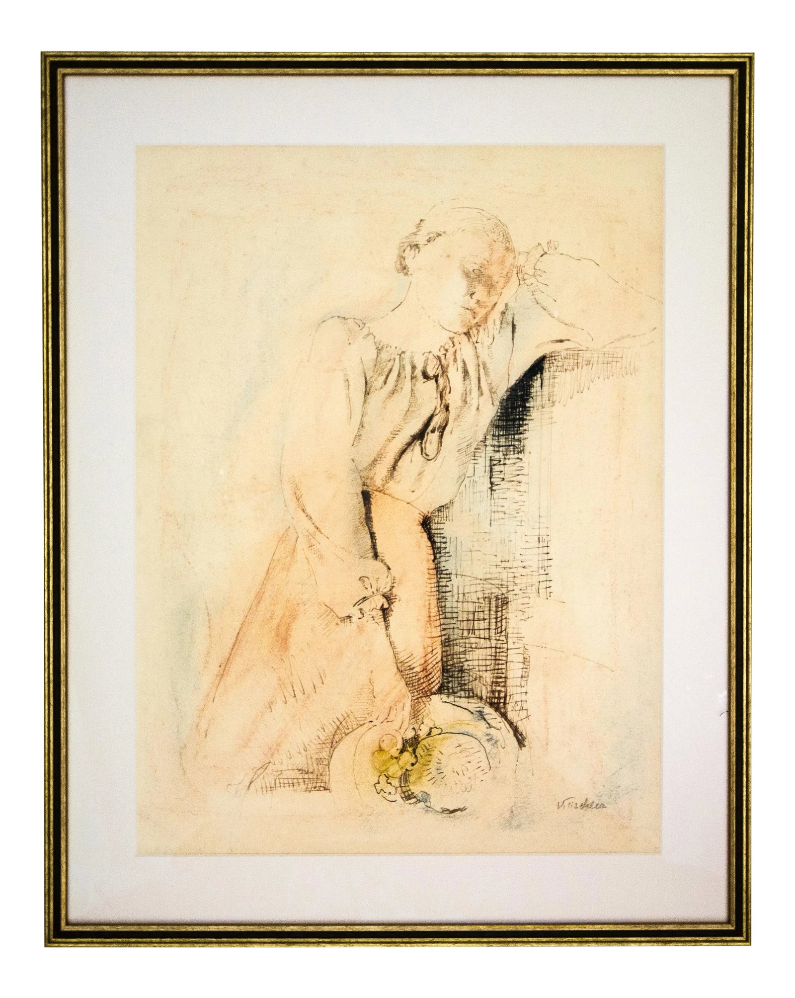 1940s Figurative Pastel and Watercolor Painting by Viktor Tischler, Framed: Viktor Tischler was born in Vienna - Austria in 1890. His lovely and impressive works are popular and difficult to find. Tischler spent many years of his artistic life in France and in 1941 he