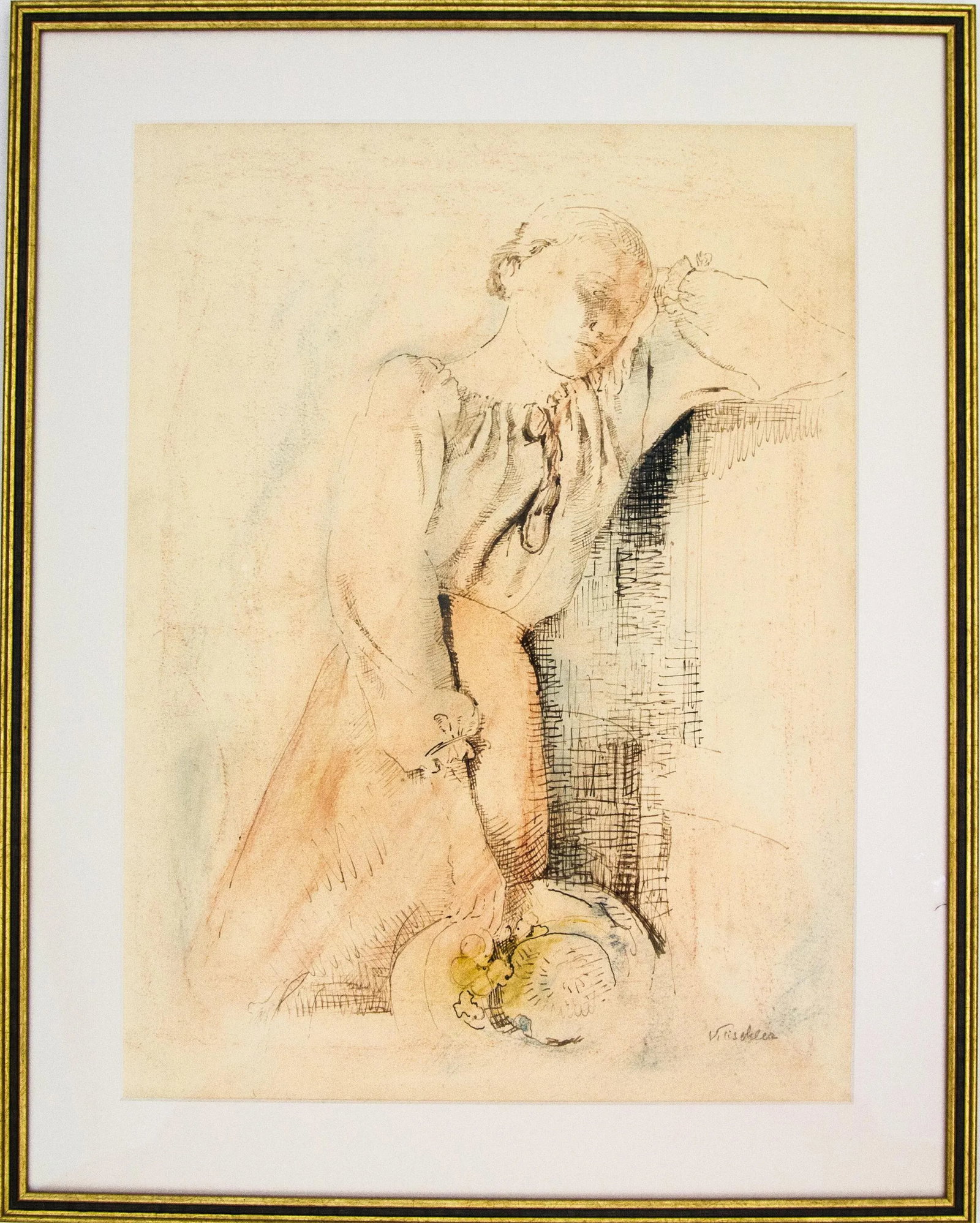 1940s Figurative Pastel and Watercolor Painting by Viktor Tischler, Framed - 2