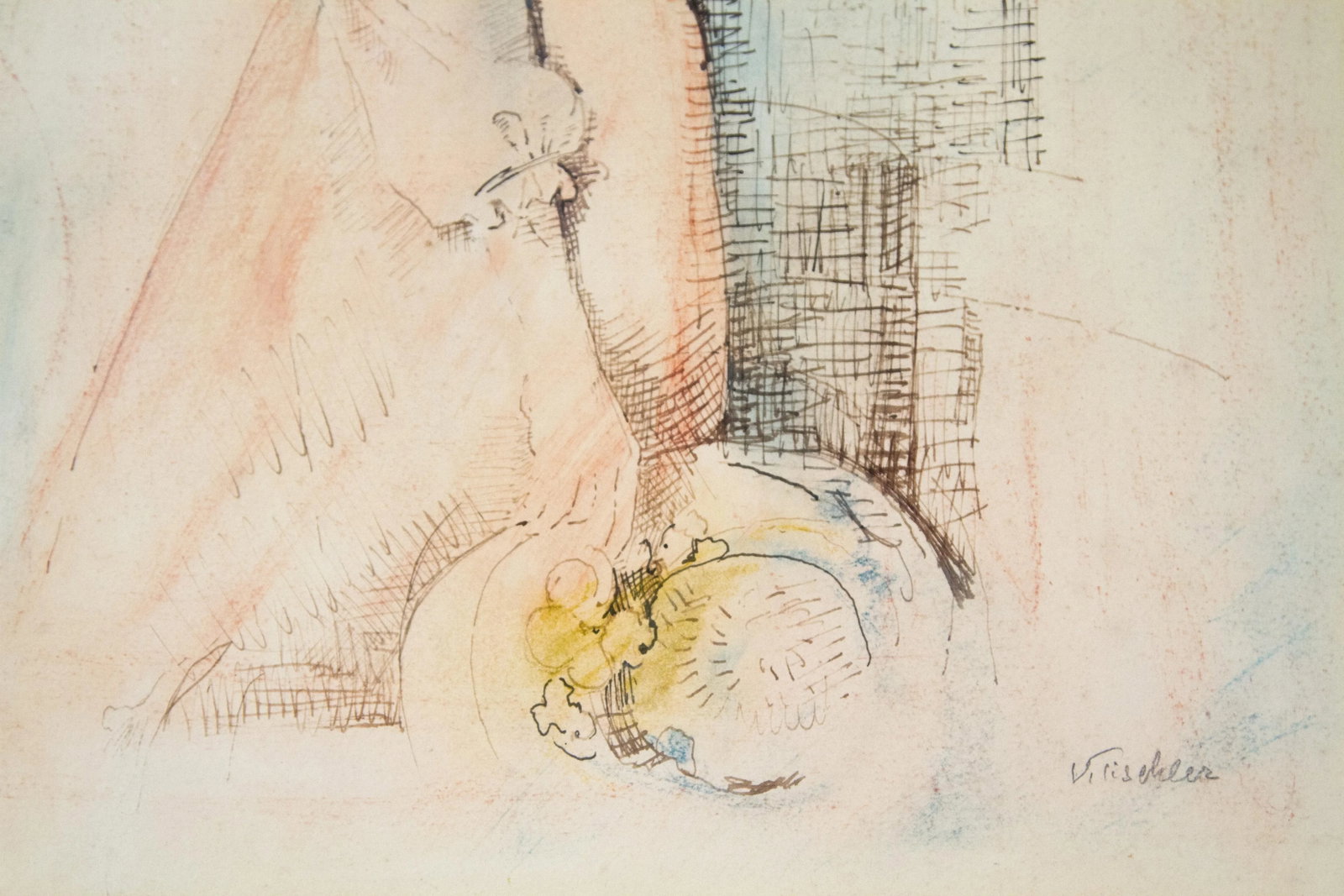 1940s Figurative Pastel and Watercolor Painting by Viktor Tischler, Framed - 8