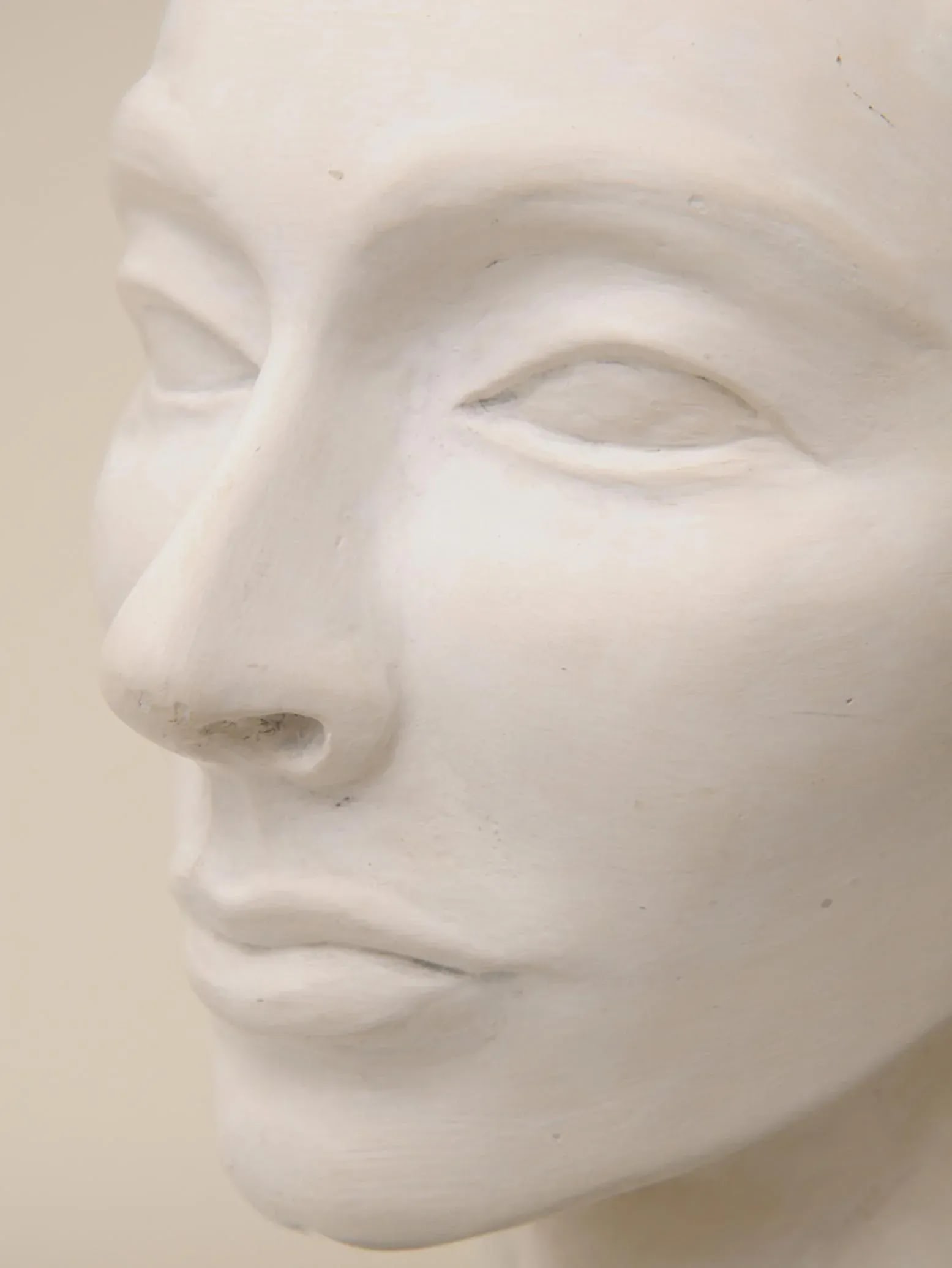 Vintage Plaster of Paris Female Head Bust Sculpture on Black Wood Base, Restored, Italy - 2