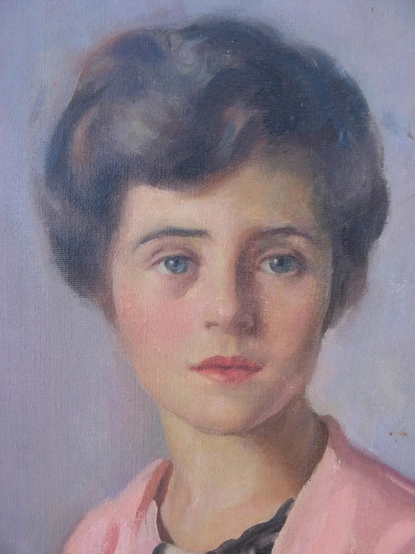 1919 Portrait of a Woman Oil Painting by John Hubbard Rich, Framed - 4