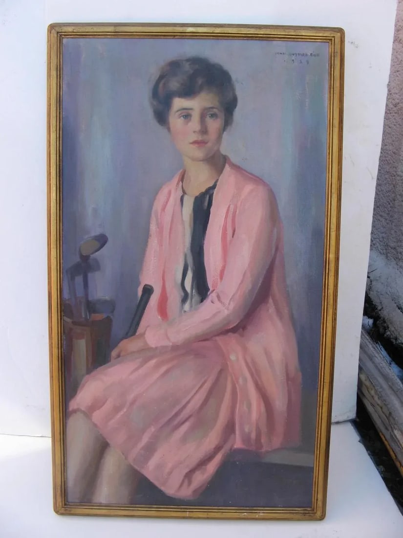 1919 Portrait of a Woman Oil Painting by John Hubbard Rich, Framed - 6