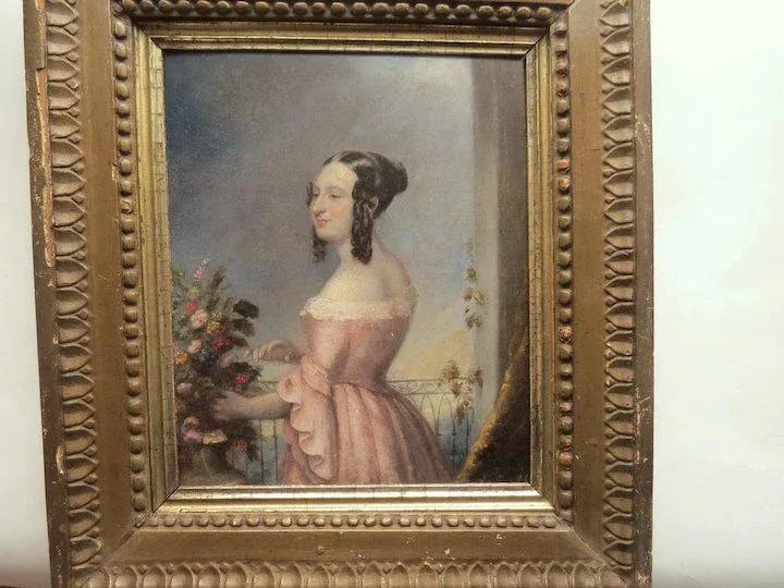 19th Century Portrait of a Young Girl Oil Painting, Framed - 6