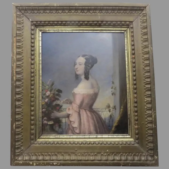 19th Century Portrait of a Young Girl Oil Painting, Framed - 9