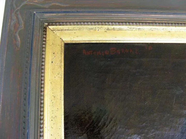 1910s "Woman Playing the Clarinet" Figurative Oil Painting by Antonio Barone, Framed - 3