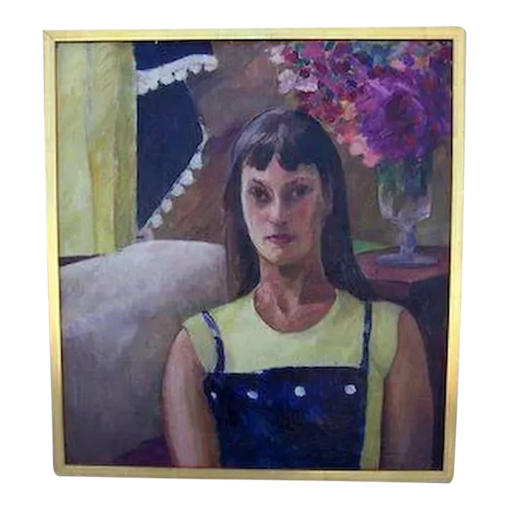 Mid 20th Century Portrait of a Girl Painting by Rita Stein, Framed: A 493 Oil of a woman by Rita Stein. 1950 $1,150.00 "1571" Condition: Alterations: Original Condition Unaltered Imperfections: Some Imperfections Condition Notes: good condition Materials &