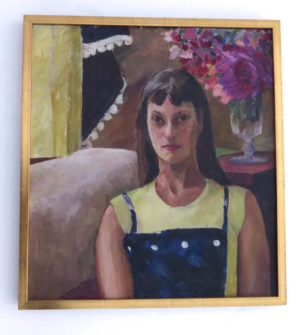 Mid 20th Century Portrait of a Girl Painting by Rita Stein, Framed - 3