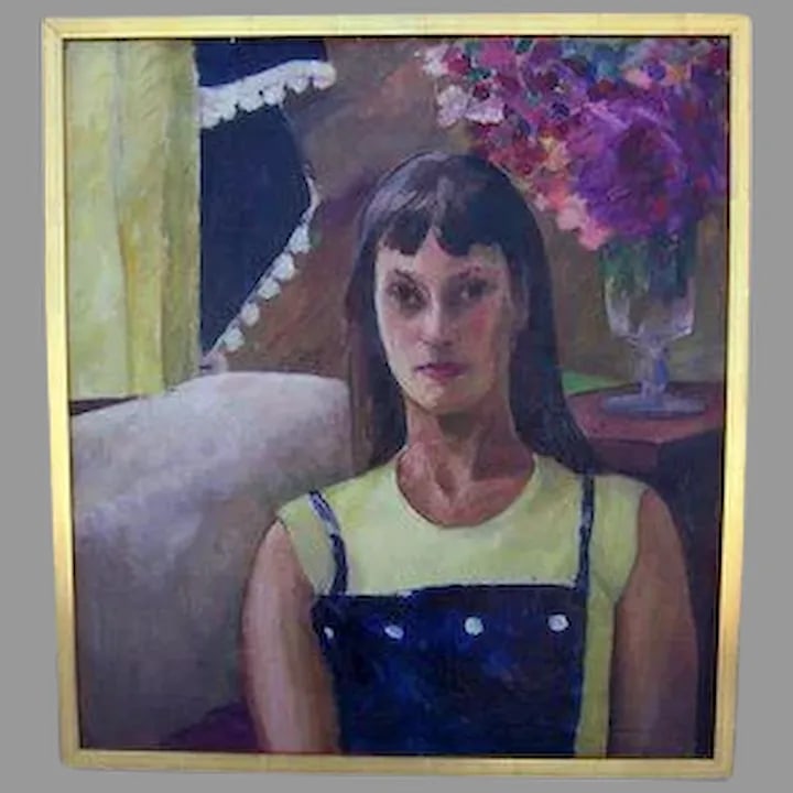 Mid 20th Century Portrait of a Girl Painting by Rita Stein, Framed - 6