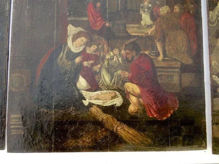 17th Century Italian School Triptych of the Nativity, Annunciation and St. Anne & Mary Oil Painting - 6