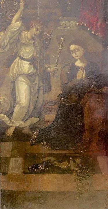 17th Century Italian School Triptych of the Nativity, Annunciation and St. Anne & Mary Oil Painting - 8