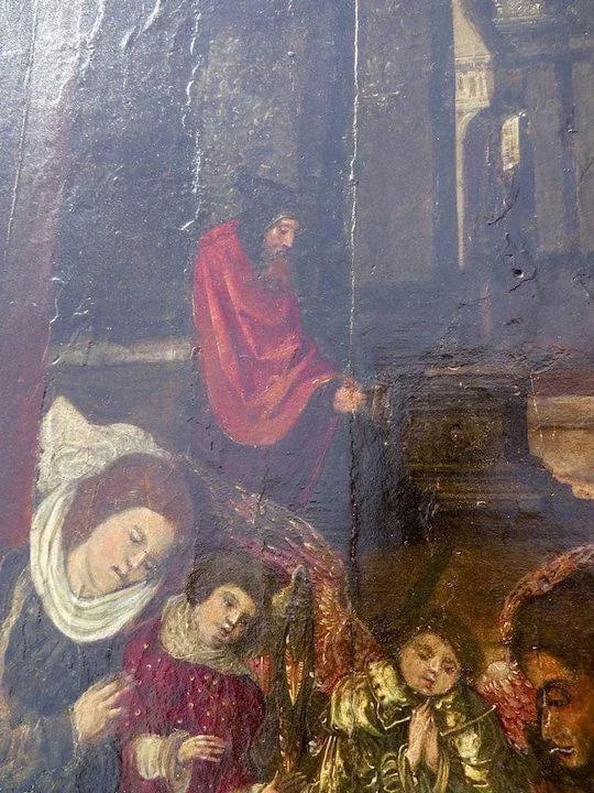 17th Century Italian School Triptych of the Nativity, Annunciation and St. Anne & Mary Oil Painting - 9