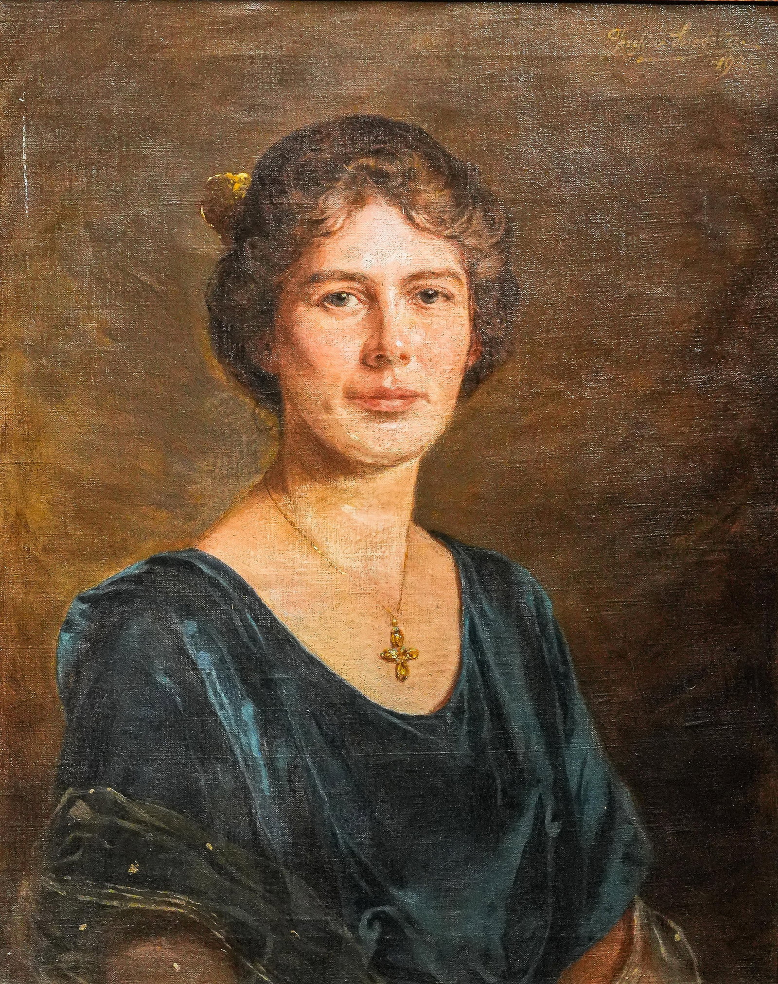 Lovely Antique Oil Painting Portrait of Society Woman Framed Home Wall Decor - 2