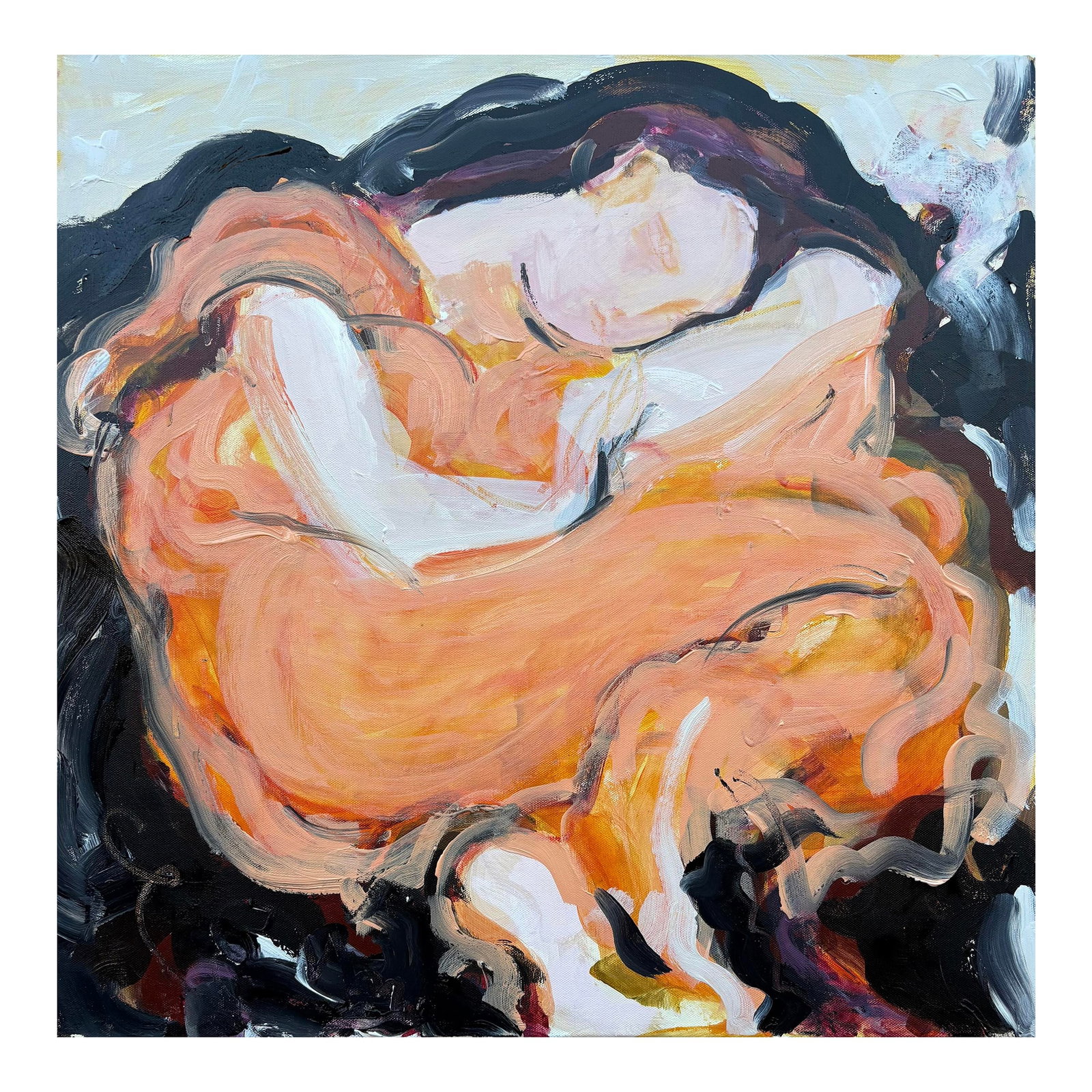 Summer Sleeping, Acrylic Painting on Canvas: Summer Sleeping portrays the quiet beauty of a woman at rest, suspended in time as she awaits the turning of the season. The work draws inspiration from Flaming June by Sir Frederic Leighton and