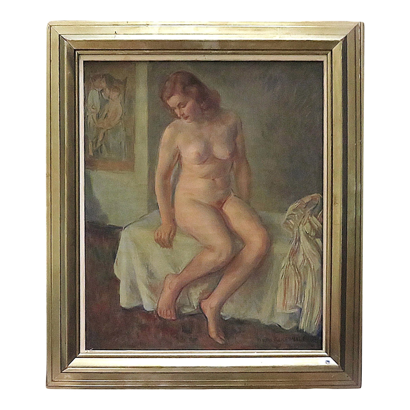 Nude Woman Portrait Oil Painting Mid Century Modern Signed David Karfunkle: FREE SHIPPING ANYWHERE IN THE CONTINENTAL US! This is a portrait of a beautiful young woman with strawberry blond hair. Oil on canvas. Mid 20th century modern. Signed David Karfunkle (American,