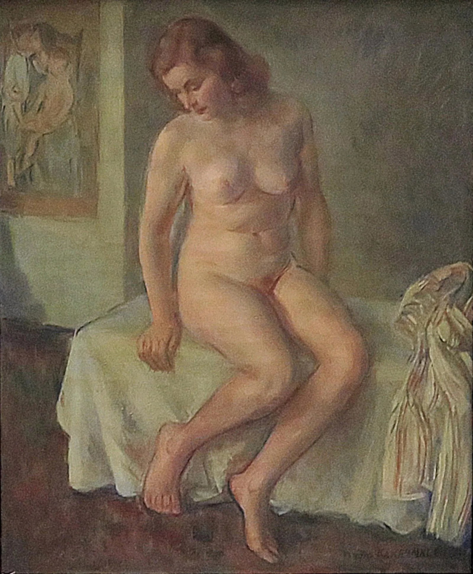 Nude Woman Portrait Oil Painting Mid Century Modern Signed David Karfunkle - 2