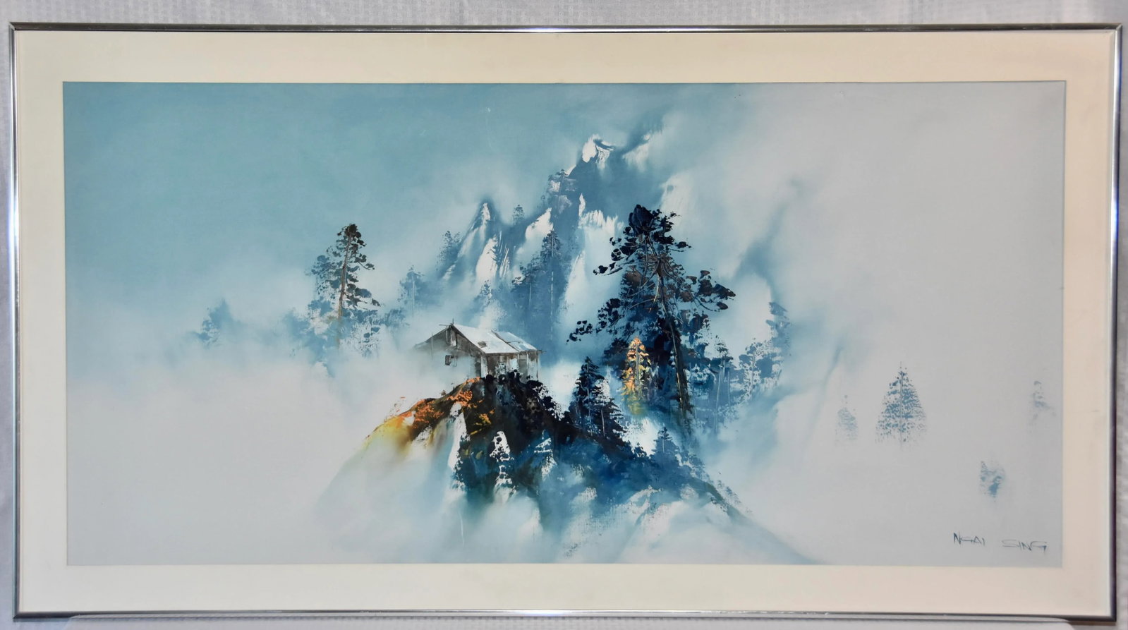 Mid 20th Century Japanese Landscape Scene Silk Painting, Framed Signed - 11