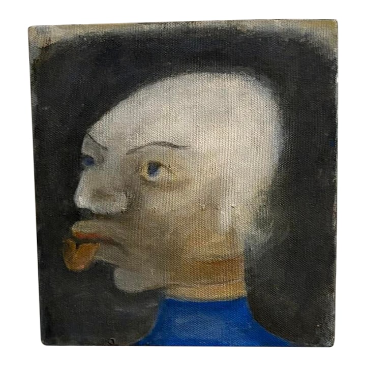 Abstract Portrait Painting of a Primitive Old Man by Artist Richard Klamann, 7" Square: This original oil painting of a primitive old man is by artist (Poland, b. 1956) Richard Klamann. Klamann a California self-taught artist came to America in the 1980's to be a framer. It wasn't long
