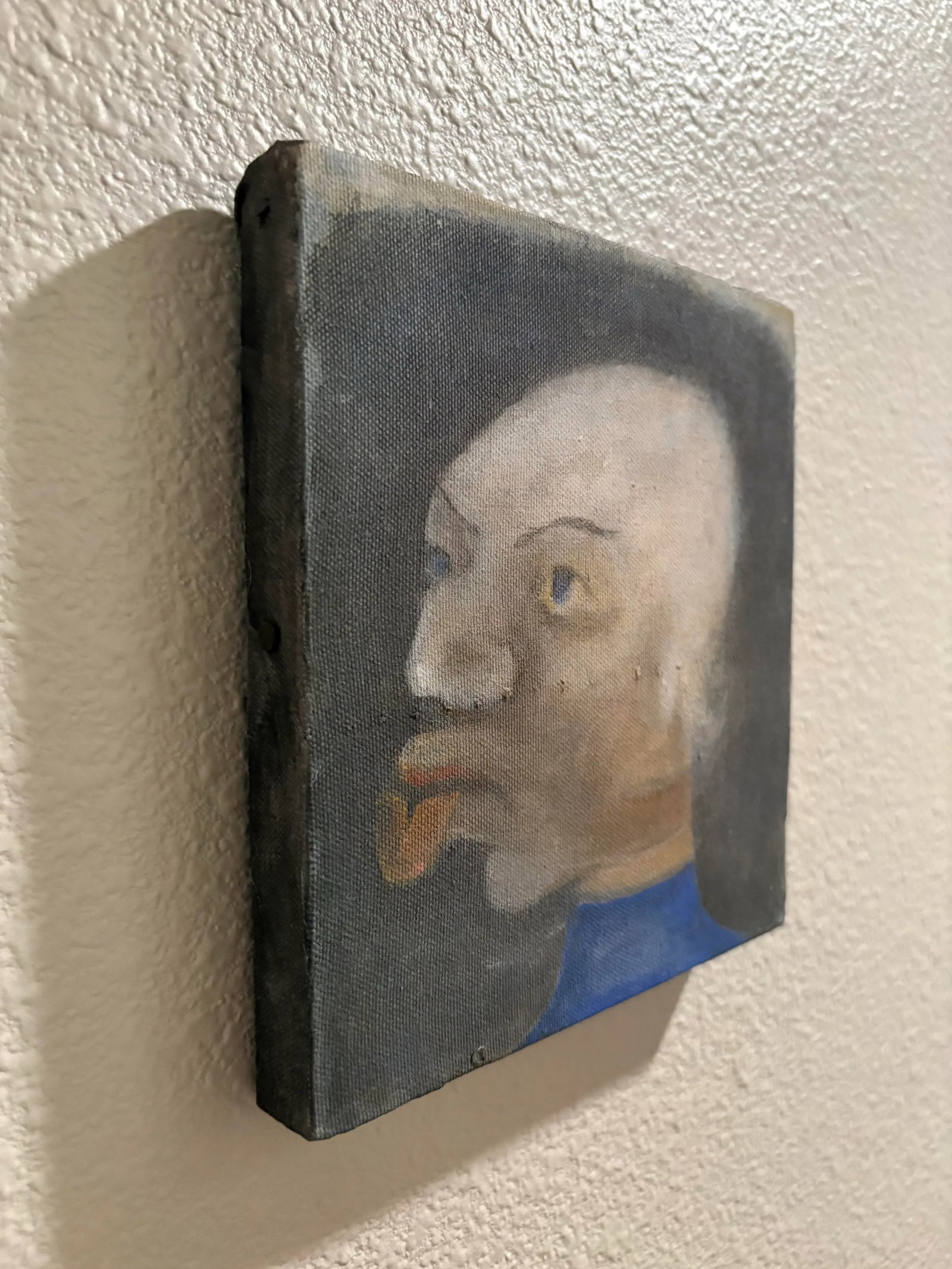 Abstract Portrait Painting of a Primitive Old Man by Artist Richard Klamann, 7" Square - 5