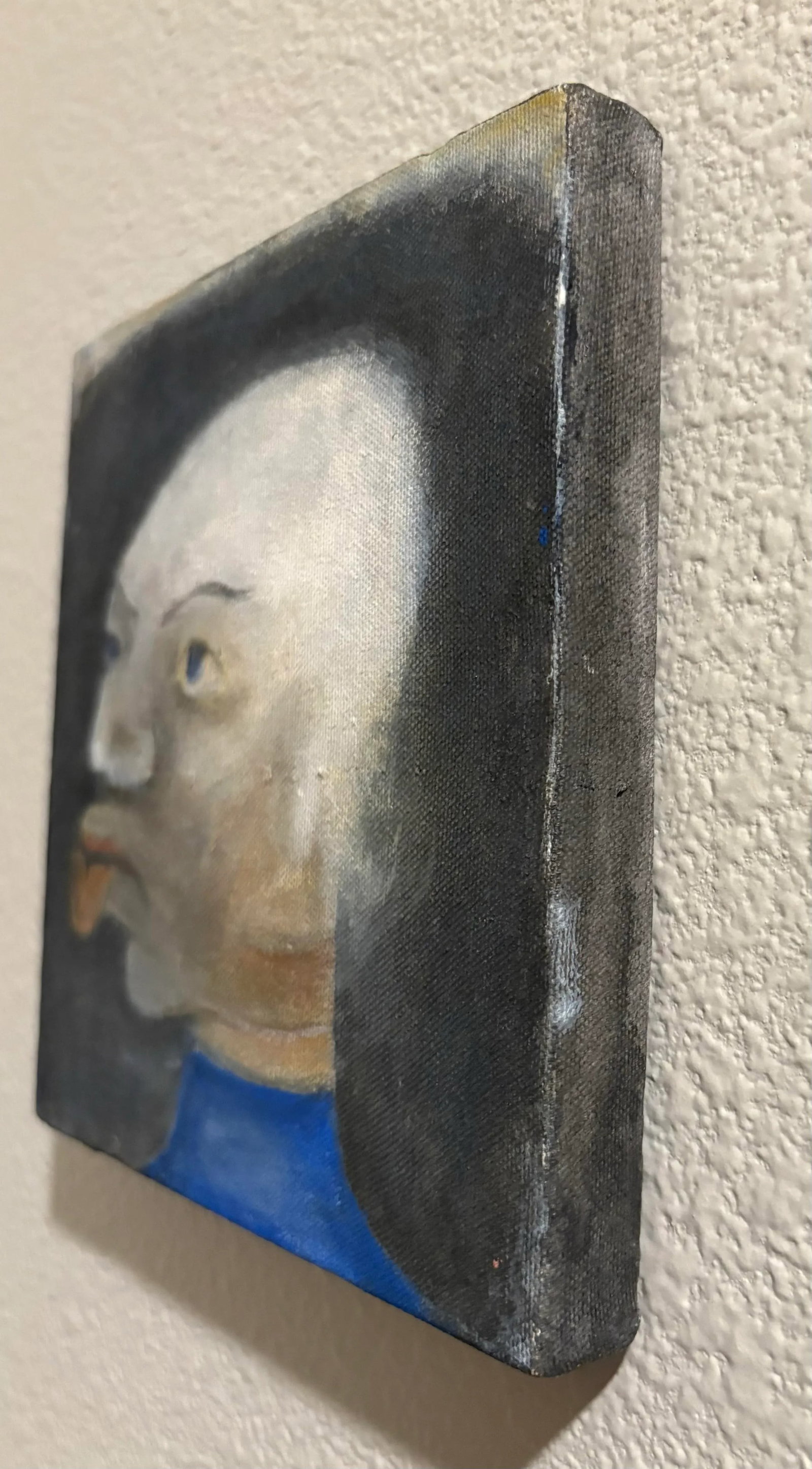 Abstract Portrait Painting of a Primitive Old Man by Artist Richard Klamann, 7" Square - 6