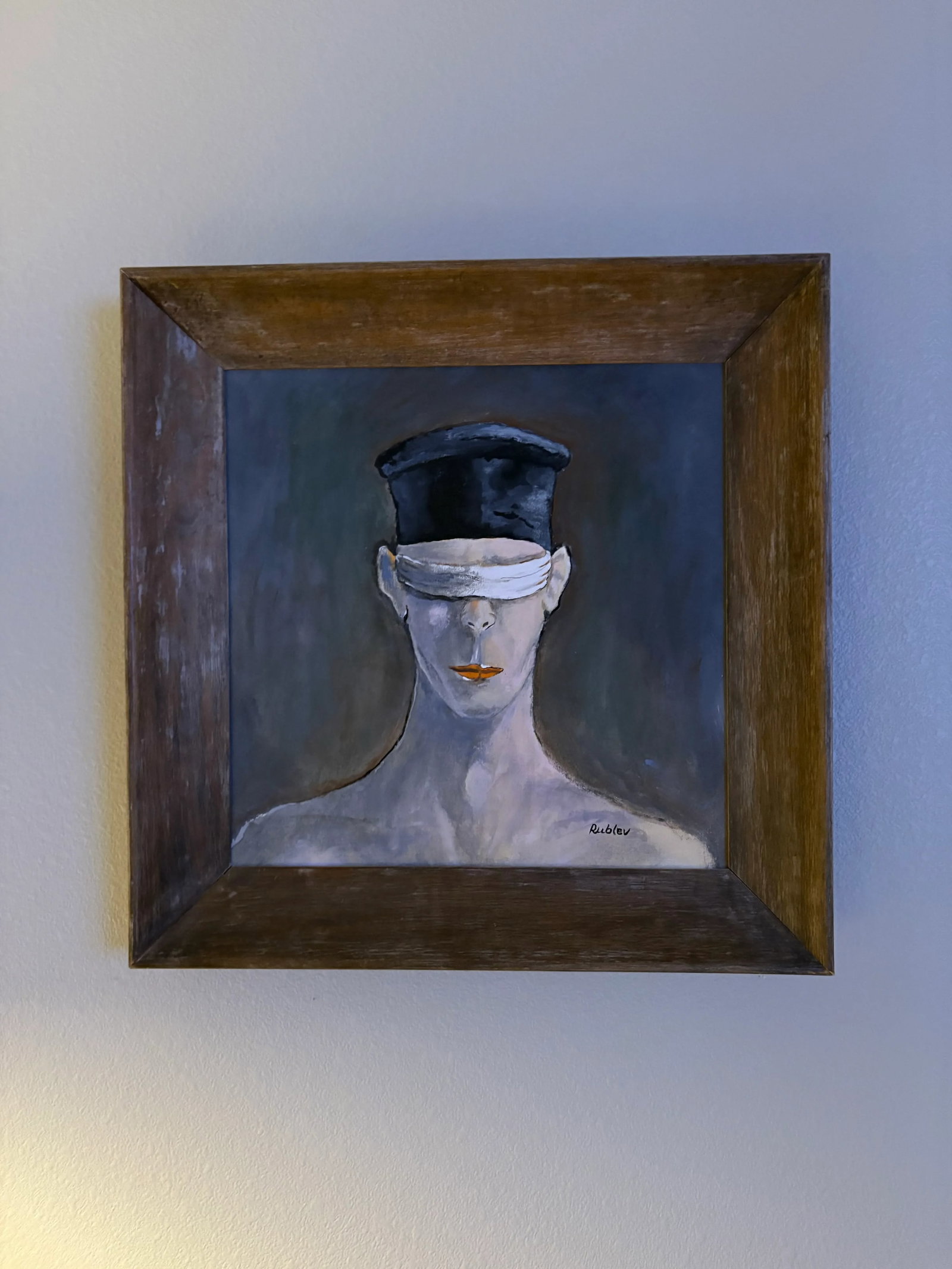 Abstract Portrait Painting of a Primitive Old Man by Artist Richard Klamann, 7" Square - 9