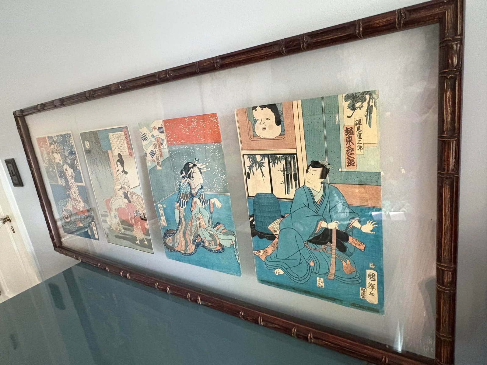Vintage Faux Bamboo Framed Japanese Prints - 2