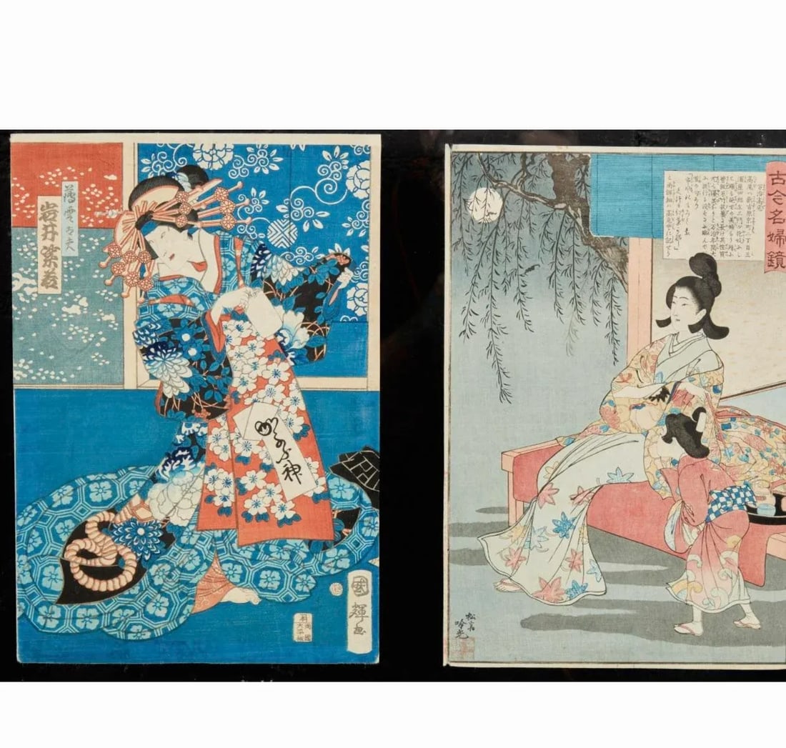 Vintage Faux Bamboo Framed Japanese Prints - 3