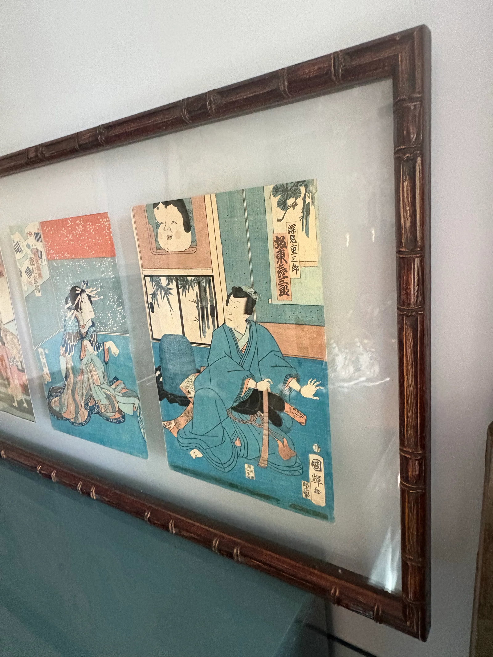 Vintage Faux Bamboo Framed Japanese Prints - 6