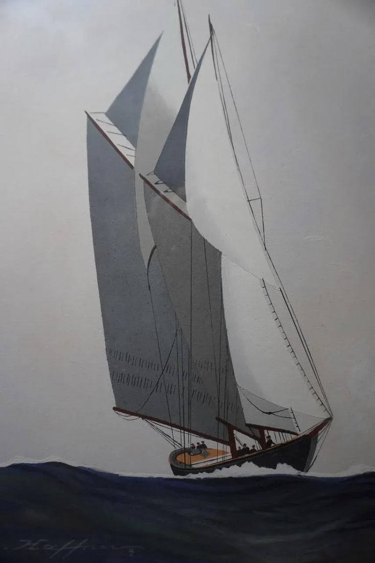 Leon Haffner Gouache Style, Vertical Sailboat Portrait - 2