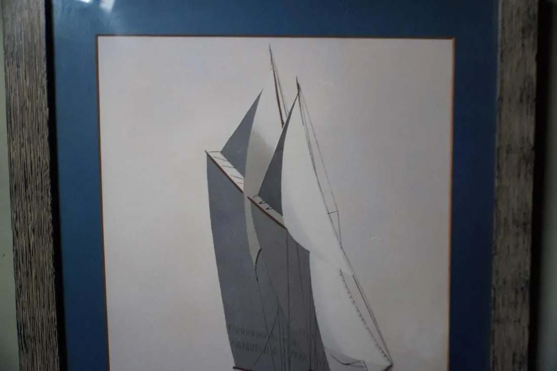 Leon Haffner Gouache Style, Vertical Sailboat Portrait - 3