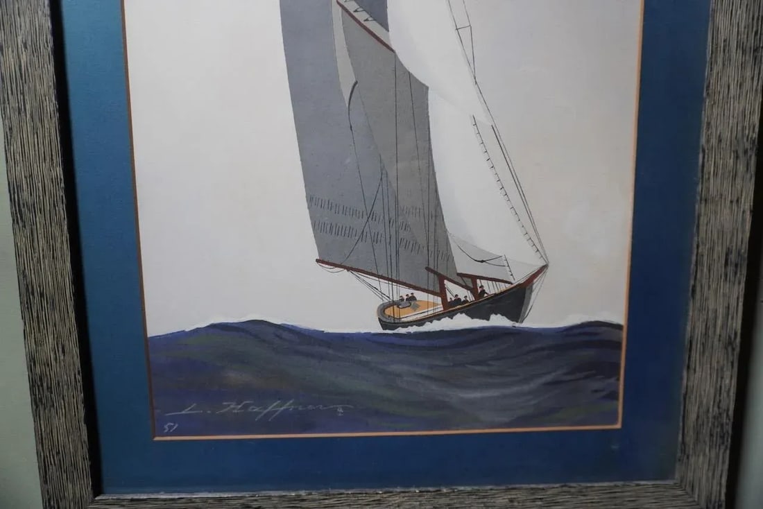 Leon Haffner Gouache Style, Vertical Sailboat Portrait - 4