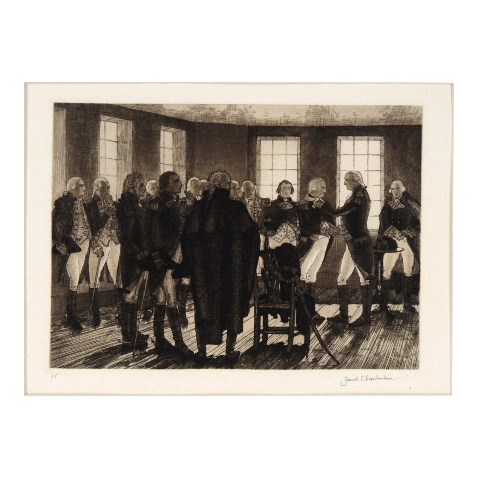 General Washington Saying Farewell to His Officers in Fraunces Tavern, New York by Samuel Chamberlai: General Washington Saying Farewell to His Officers in Fraunces Tavern, New York This etching, 'General Washington Saying Farewell to His Officers in Fraunces Tavern, New York', was the fifteenth of