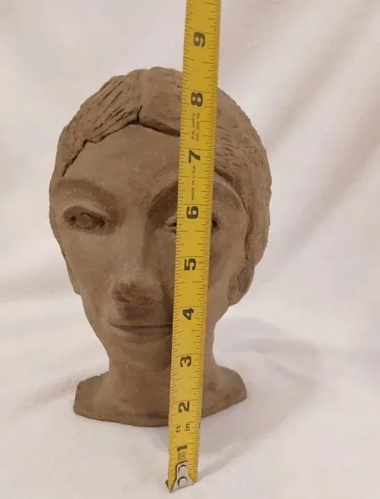 Mid Century Terracotta Bust Elegant Beautiful Woman Modern Art Clay Brown Head - 15