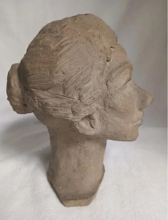 Mid Century Terracotta Bust Elegant Beautiful Woman Modern Art Clay Brown Head - 3