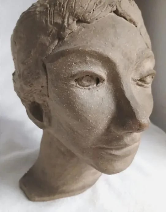 Mid Century Terracotta Bust Elegant Beautiful Woman Modern Art Clay Brown Head - 5